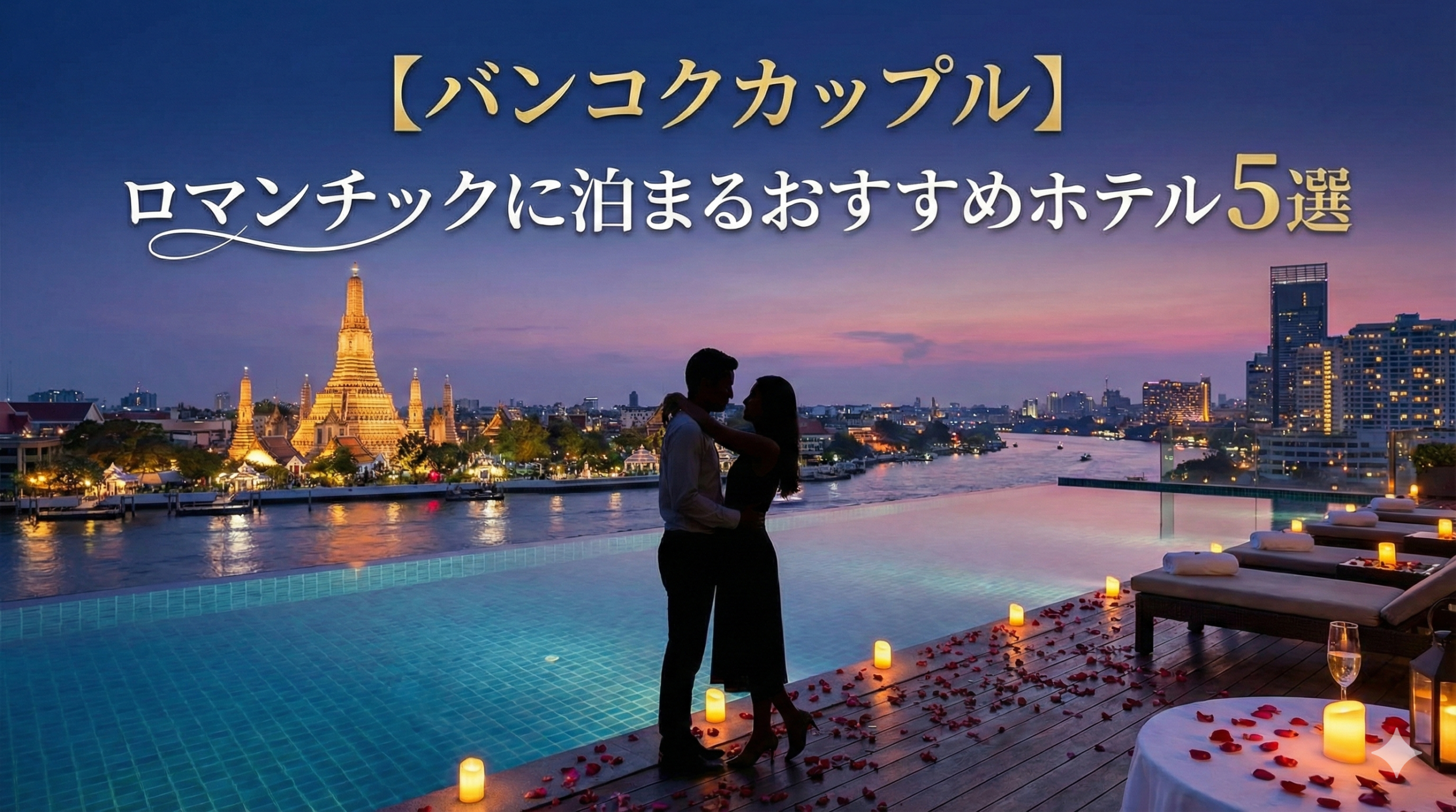 バンコクの夜景を眺めるカップルと高層ホテル